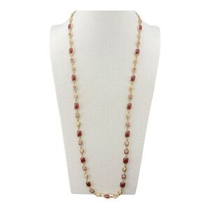 Ann Taylor Gold Tone Beaded Necklace Long Layering‎ Statement Gemstone Faceted